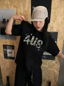 200g 100% Cotton T-Shirt, 2026 Summer Fashion Printed Short-Sleeve T-Shirt, Couple Style, Innerwear, Outerwear, Office Casual Round Neck Short-Sleeve Top - Black [Fun T-shirt/Women's Summer Clothing] - View 1