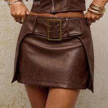 Soqi Women's Clothing  Falda estilo A con cinturón para mujer, estilo retro - Café integral - Ver 7