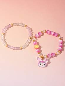 2/10pcs/Set Sanrio Cute Puppy Rabbit Pendant Lemon Polymer Clay Beaded Bracelet Bangle Wristband Jewelry, Suitable For Holiday Party School Birthday Gift For Girls - Multicolor - View 8
