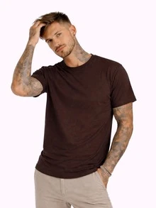 Men's Basic Casual Plain T-Shirt In Premium Combed Cotton, Sizes S To XL - Rust Brown - View 7