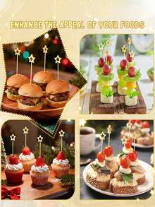 Palillos para Cócteles con Estrella Dorada, Brochetas de Alimentos con Estrella Hueca Brillante con Partes Superiores Decorativas Elegantes para Frutas, Aperitivos, Cupcakes, Postres y Mesas de Fiesta, Ideales para Bodas, Cumpleaños, Aniversarios, Navidad, Año Nuevo y Decoración de Celebraciones Festivas - Multicolor 2 - Ver 6