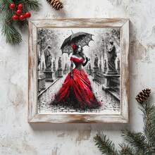 1 Set 46cm/18.11inch Vintage Lady Semi-Finished Cross Stitch Kit, DIY Needlework Materials, 11CT Printed Cross Stitch Decor Painting, Creative Handmade Gift, Full Home Decor Craft Set, Frame Not Included - Retro Girl - View 5