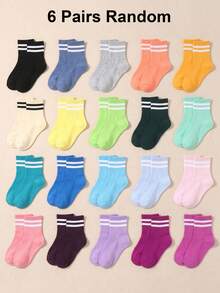 6 Pairs Children's Fun Socks - Candy Color Striped Short Socks, Soft And Comfortable, Student Essential, Children's Travel Essential, Suitable For Daily Wear And Travel - Multicolor - View 9