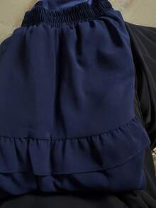 Women's Long Chiffon Dress With Long Sleeves, V-Neck, Ruffled Hem And Lining. - azul real - Ver 4