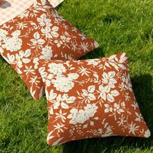 1 PC Throw Pillowcase, 45 Cm * 45 Cm, Reversible Print, Home Decor, Floral Design On Red Background (No Insert On Pillowcase) - Multicolor - View 7
