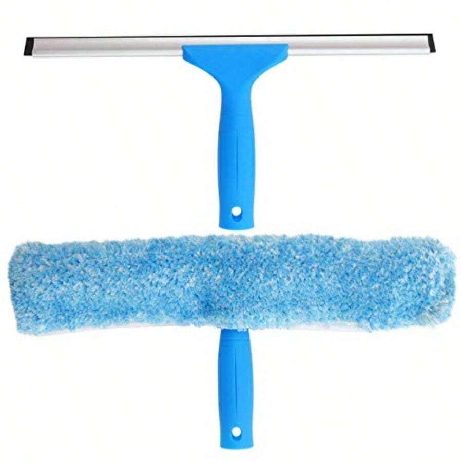 AMR.SIGA Combo Profesional de Limpieza de Ventanas - Escobilla de Goma y Limpiador de Ventanas de Microfibra, 35 cm - Azul - Ver 1