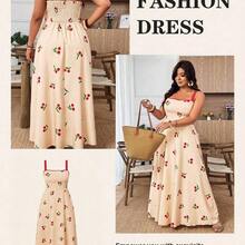 ghadjgyjad Weeklong Vestido de tirantes con estampado de cerezas para mujer talla grande, uso casual de vacaciones, cómodo para exteriores, primavera/verano - Amarillo - Ver 4