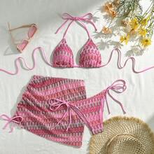New Three-Piece Swimsuit Set With Embroidery And Gradient, Very Sensual - Blue - View 7