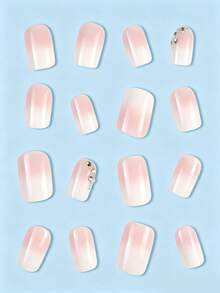 Upgrade Your Style 24pcs Short Square Ice Transparent Gradient Sexy Design Full Coverage Nail Tips Suitable For Women And Girls - Multicolor - View 3