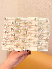 10/20/40pcs/Set Kids Girls Faux Pearl & Rhinestone Flower Hair Scrunchies, Mixed Sizes High Elasticity Non-Damaging Hair Ties, Sweet Versatile Hair Accessories, Great For School, Birthday Gifts - Multicolor - View 4