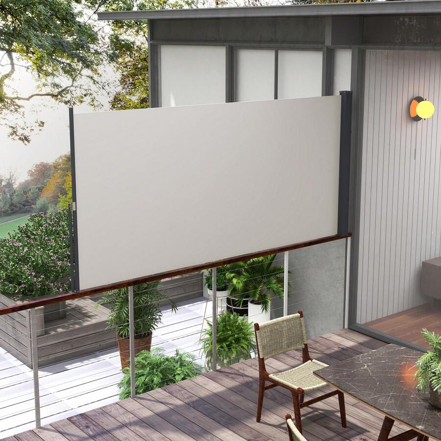 Extendable Side Awning 300 X 140 Cm, Garden Privacy Screen With UV Protection And Windproof, Metal Frame And Light Grey Polyester - B - 查看 1