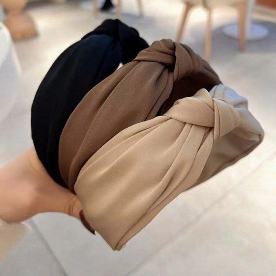 3pcs/1pc Solid Color Knotted Headband, Wide Brim Fabric Hair Hoop, Elegant Non-Slip Hair Accessory For Women - Multicolor - View 1