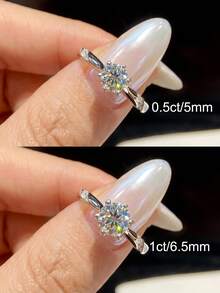 1 Stück 0,5ct-1ct exquisiter luxuriöser 6-Prongen-Moissanit-Ring, S925 Sterlingsilber, Hochzeitsschmuck, geeignet für Bälle und Partys - Silber - Übersicht 8