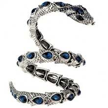 YACQ - Pulsera elástica con forma de serpiente y cristales para mujer, se ajusta a muñecas de 16.5 a 20 cm - Libre de plomo y níquel - Accesorio de joyería para disfraces de Halloween - Azul marino - Ver 7