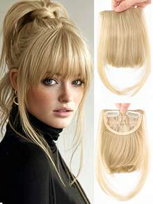 6 Inch Natural Straight Synthetic Fringe Hairpiece, Heat Resistant Fiber Hair Extension, Full Fringe Clip-In, Halloween - Multicolor - View 11