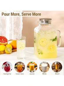 Jarra de vidrio cuadrada engrosada de 1 galón con tapa jarras de agua clásicas a rayas para nevera jarra de vidrio de borosilicato para bebidas frías y calientes jarra extragrande con asa para té - Plateado - Ver 5