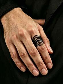 1pc Punk Asymmetric Multi-Level Line Opening Ring Demon Ring Halloween Hot Item Jewelry - Black - View 5