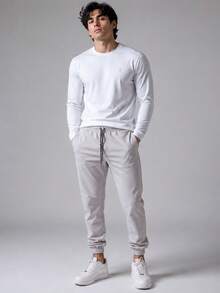 Set Of 2 Men's Slim Jogger Pants With Side Pockets, Drawstring, And Elastane - Navy/Gray - View 2