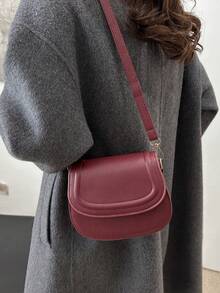 Fashion Solid Color Embossed Mini Saddle Crossbody Bag - Red - View 3