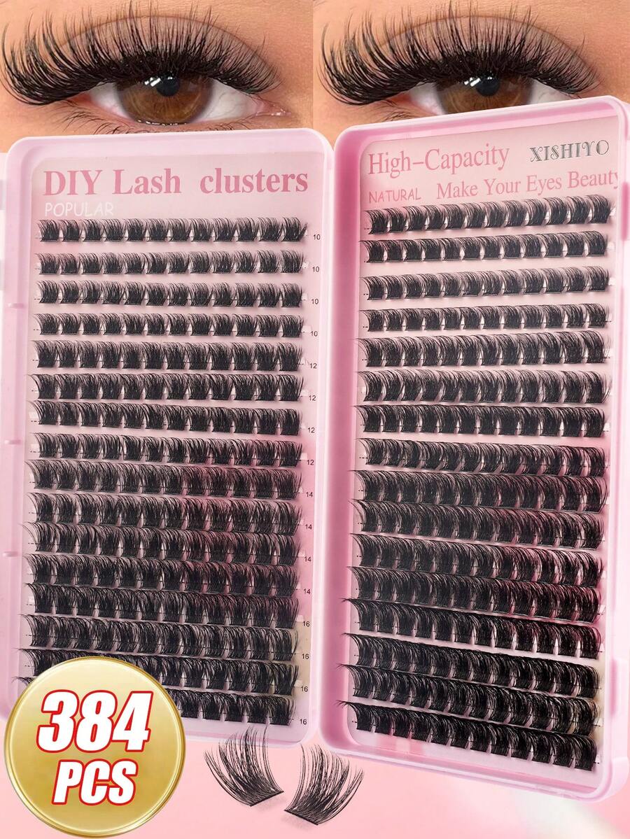 384片單簇假睫毛 睫毛冊 DIY居家接睫毛 簇狀假睫毛 單片假睫毛 自然款對比濃密款 韓系美杜莎天使款 初學者入門套組 易佩戴 可重複使用 適合日常、節日、演出等多種場合