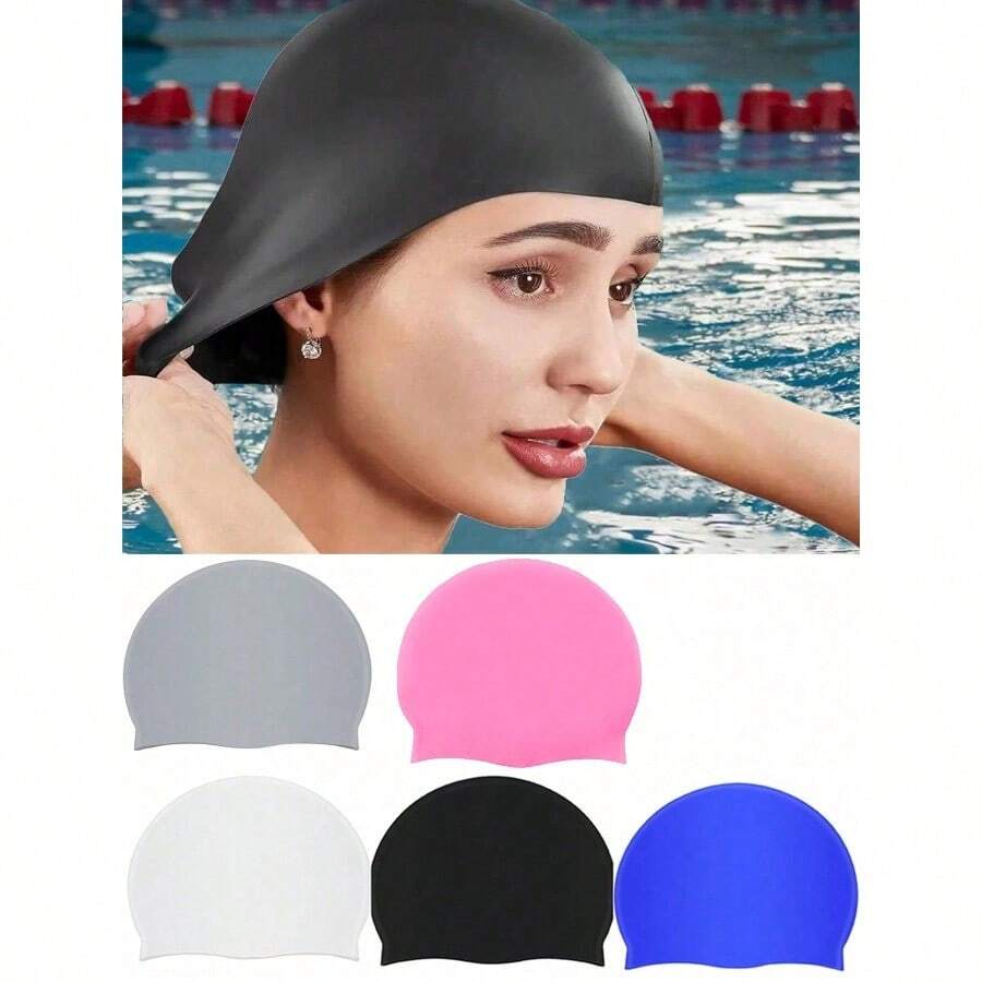 1pc Silicone Swim Cap, Waterproof Non-Slip Comfortable High Elasticity Swim Cap, Unisex Swimming Gear, Beach Essential, Beach Accessory, Pool Float - Multicolor - View 1