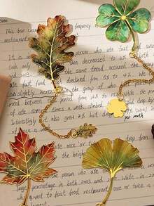 1PC Vintage Leaf Bookmark With Metal Pendant, Ideal Gift For Book Lovers, Suitable For Students, Teachers And Writers - Leaf Bookmark - View 3