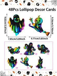 48 piezas Tarjetas de decoración de piruletas con tema de Halloween en negro, cartulina de piruletas con calabaza, fantasma y bruja de Halloween, soporte para caramelos, bolsas de embalaje de piruletas de Halloween, bolsas de regalo de Halloween, decoraciones de Halloween, bolsas de regalo de Halloween, bolsas de caramelos, cartón de piruletas, suministros de embalaje de regalos de Halloween, suministros para fiestas de Halloween, etiquetas de embalaje de recuerdos de fiestas de Halloween, tarjetas de embalaje de regalos, regalos de Halloween, recuerdos de fiestas - Bruja fantasma negra - Ver 13
