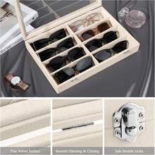 Euuztu Emibele Glasses Organizer Jewelry Tray, 8 Grids With Lid Velvet Tray Watch Storage Stackable Jewelry Showcase Display Storage With Detachable Inner Dividers, Beige - D1-十二個網格 - 查看 3