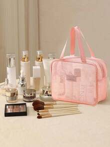 1pc - Cosmetic Storage Bag, Portable Mesh Shower Storage Bag, Large Capacity Transparent Mesh Storage Bag, Portable Travel Storage Bag, Multifunctional Storage Box, Bohemian Style. - View 3