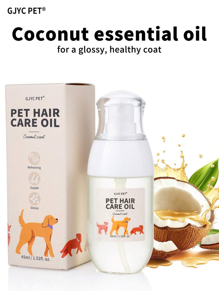 GJYC PET 寵物毛髮護理油噴霧 – 椰子油成分，解結、減少掉毛並增加光澤 – 免沖洗滋養髮油，適用於乾燥皮膚、打結毛髮與敏感毛質 – 椰子香氣，1.52 液盎司 - 彩色 - 查看 1