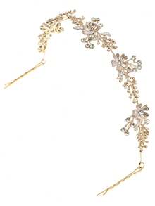Enredadera de cabello con flores de strass estilo romántico francés para novia, diadema de estilo bosque para peinado recogido de novia y dama de honor, diadema hecha a mano con perlas y deslizadores de cabello para banquete, baile y sesión de fotos - Multicolor - Ver 8