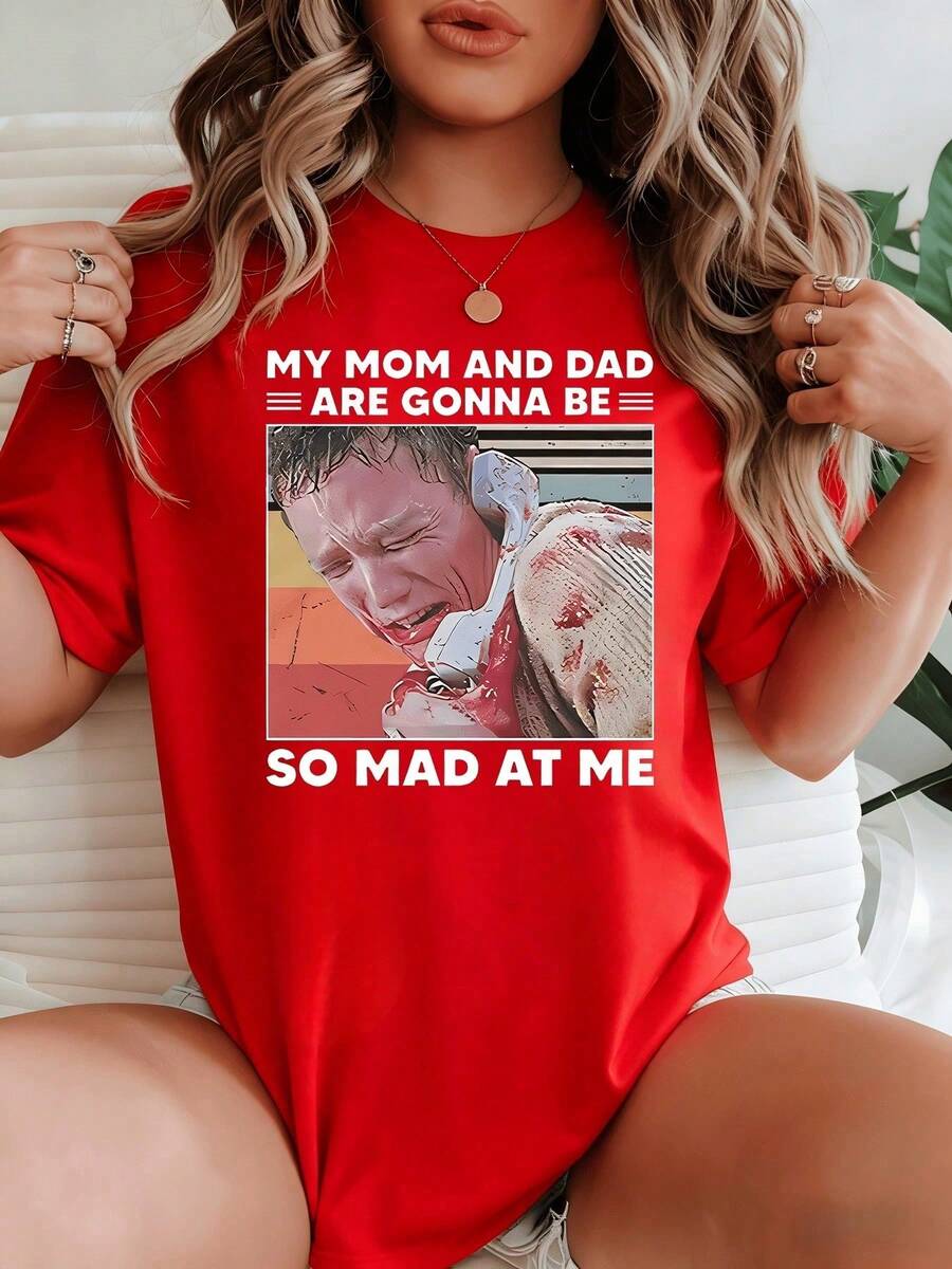 Women's T-Shirts With A Fun Graphic Text Expressing Humorous Regret With Bold Lettering And A Vibrant Image. Casual Women's T-Shirt, 100% Cotton. Casual Blouses For Women. - 紅色 - 查看 1