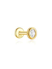 1pc S925 Sterling Silver CZ Zirconia Ear Cartilage Stud Earrings, Flat Back Screw Back, Marquise/Pear/Round Cut, Hypoallergenic, Suitable For Helix, Tragus, Conch, Women's Daily And Party Wear - Gold - View 14