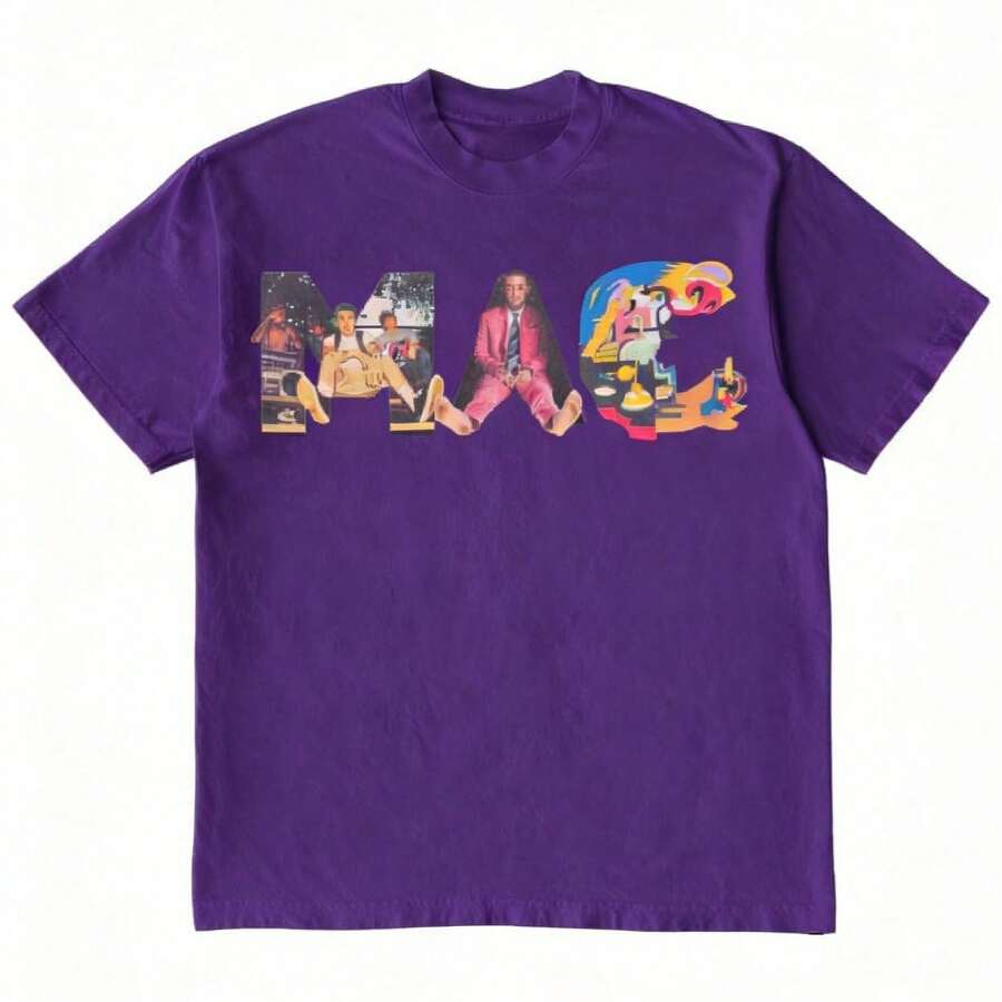 COCOC 2025 New Summer Loose Pattern Round Neck Short Sleeve T-Shirt, Vintage Rapper Print T-Shirt, 90s Vintage T-Shirt, Unisex 100% Cotton, Men's Tops, Global Clothing, Summer Co - 紫色 - 查看 1