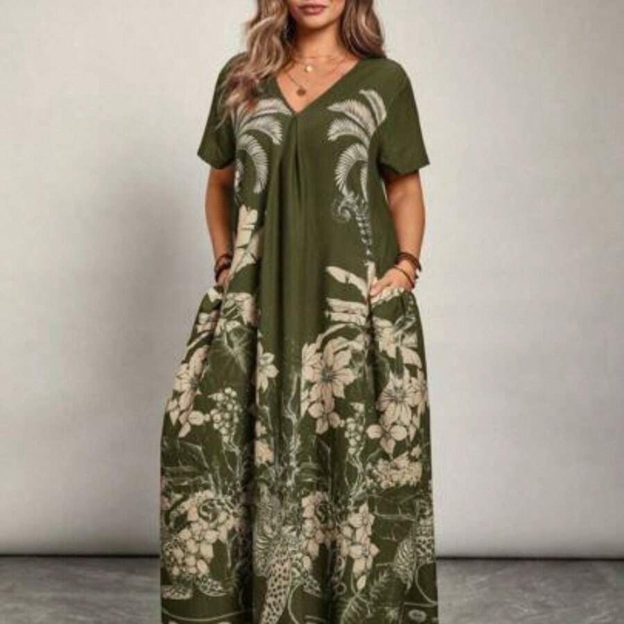 Women Midi Dresses - Military Green - View 1