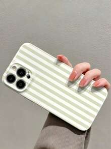 1pc PC Hard Shell Minimalist Girly Style Striped Pattern Precision Hole Glossy Film Full Coverage Phone Hard Case Compatible With IPhone 11/12/13/14/15/16 Pro Max - Multicolor - View 3