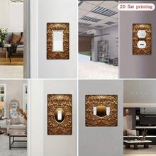 1pc 2D Flat Printing Floral Golden Ornament Frame Design Switch Cover,Durable Decorative Wall Plate With Easy Install,Unique Fun Novelty Accent Your H - Single Toggle 11cm*7.5cm - View 11