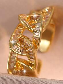 1pc Punk Chain Like Gold Plated Openable Rings Hip Hop Cubic Zirconia Metal Style Couple Ring For Women Birthday Music Festivals Dating Party Copper Accessories - Chain - View 6