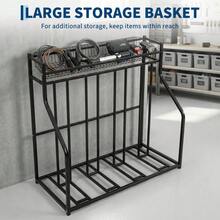 4-Bike Garage Floor Rack Adjustable Slots Anti-Tip Storage Organizer With Gear Basket For Indoor Outdoor - Black - View 6