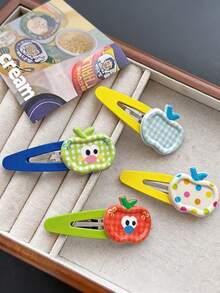 6pcs Colorful Polka Dot Plaid Apple Hair Clips BB Clips Funny Big Eye Snap Clips For Flyaway Hair Bangs And Side Hair - Multicolor - View 4