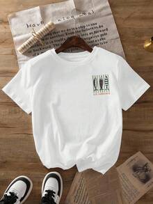 Camiseta de mujer de moda casual talla grande para verano, estilo nórdico con estampado de rayas de sardinas LES SARDINES, cuello redondo, manga corta, color blanco - Blanco - Ver 2