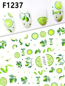 2pcs 3D Green Lime Slice Leaf & Floral Pattern Nail Stickers, Self-Adhesive Summer Tropical Nail Decals, Women's Nail Art Accessories - Multicolor - View 8