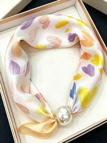 1pc Printed Heart Patchwork Pattern Small Ear Scarf - Multicolor - View 2