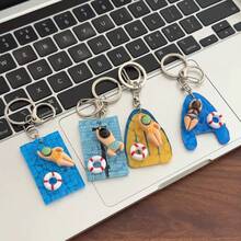 Creative Swimming Pool Keychain Cute Cartoon Girl Boy Float Board Pendant Backpack Swimming Pool Small Gift - Multicolor - View 2