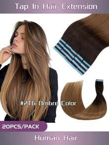 20PCS 50G Tape In Hair Extensions Human Hair,#2T6 Ombre Color,16-26 Inch Double Sided Tapes Ins Human Hair Extensions,Adhesive Extension Seamless Invisible,Silky Straight With Thick Ends,Remy Human Hair Add Length For Woman Everyday Hairstyle Party - S2/6 - 查看 15