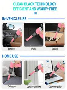 Car Wireless Vacuum Cleaner Multi-Functional Handheld Portable Cordless Vacuum With Brush,Cleanable Filter Rechargeable Strong Vacuum Suction For Car, Home, Office, Pets,Dry And Wet Cleaning,Hair Anti-Wrap(Battery Capacity: 1800mAh) - Pink - View 6