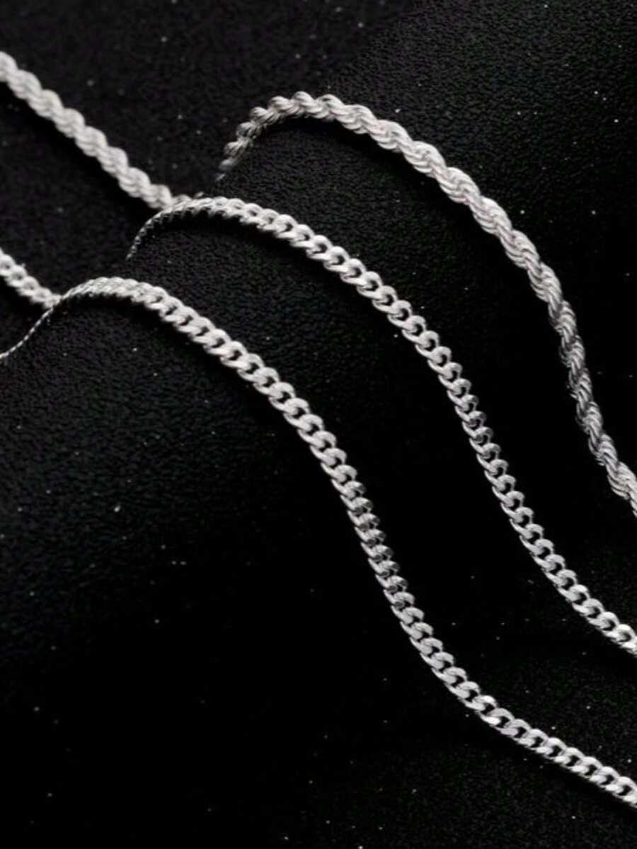 Men's Necklace, Summer-Style, Minimalist Silver Multi-Layered Chain Necklace Set, Simple Jewelry, Suitable For Gifting.