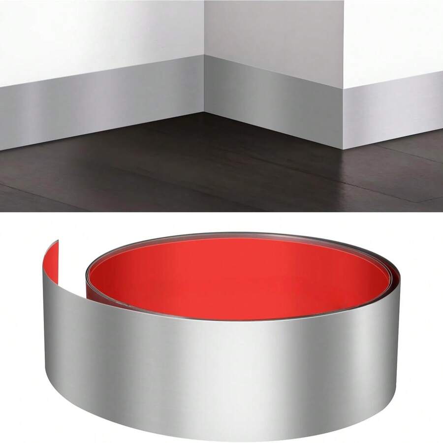 1件 6cm X 3m 不鏽鋼門踢腳板 - 易於清潔，適用於室內外門，提升家居裝飾
