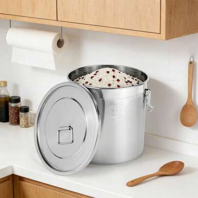 SENDERPICK Stainless Steel Airtight Canister For Household Kitchen Food Bean Flour Oil Sugar Milk Cookie Storager Bucket W/Handles+Lid (33L)