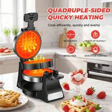 Waffle Maker, Double Belgian Waffle Maker 180°Flip, 1400W Waffle Iron 8 Slices, Rotating & Nonstick Plates With Removable Drip Tray For Easy Clean, Locking Buckle & Cool Touch Handle, Stainless Steel - 美規A型插(110-127V) - 查看 3